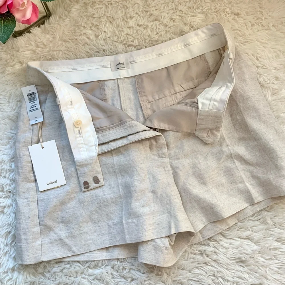 NEW Aritzia Wilfred Layover Linen Blend 3” Shorts in Natural Ecru NWT 10 12